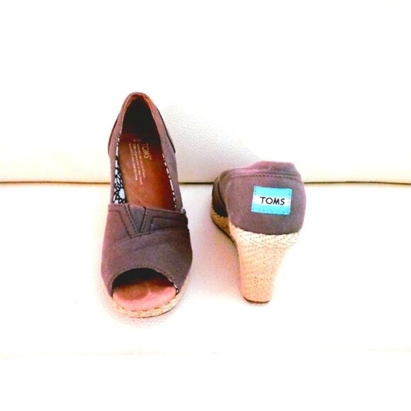 Toms Calypso Peep Toe Espadrille Wedge Taupe Size W 7 - Picture 6 of 12